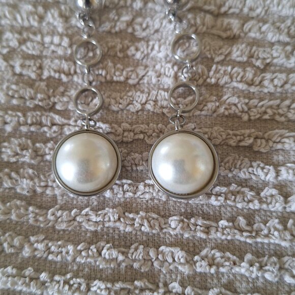 Silver/White Pearl Drop Earrings - Picture 3 of 4